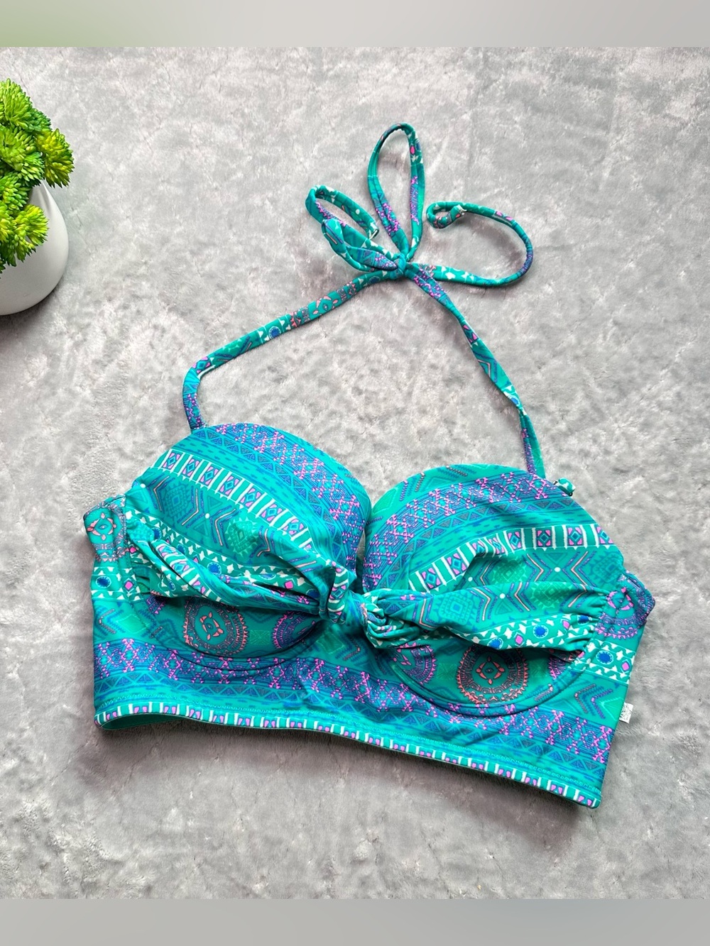 🌴 Boho Tropical Halter Bikini Top La Vie en Rose Aqua M 👙